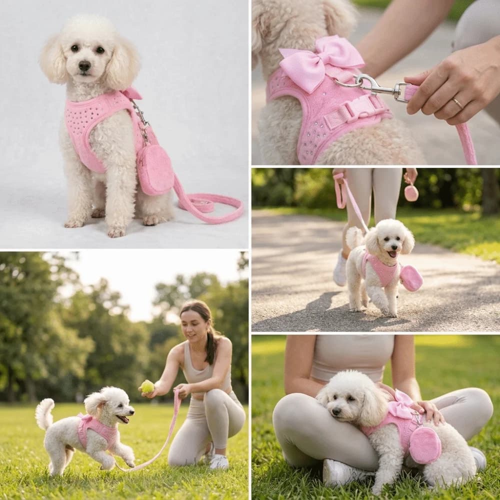 Soft Texture Dog Harness Solid Pink Skin Friendly Cat Harness Flexible Strap Sturdy Strap Pet Harness Leash Daily Walking