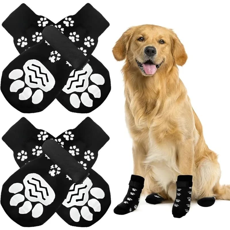 4 Pcs Dog Non-slip Socks, Dog Socks with Adjustable Straps, Cotton Dog Socks for Large and Small Dogs S/M/L