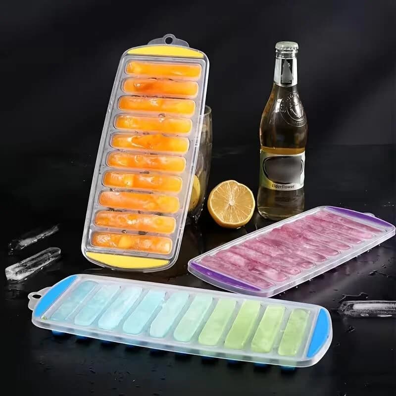 1 pezzo di ghiaccio in silicone con 10 griglie: scatola di immagazzinaggio di barre di ghiaccio lunghe fai da te, vassoio flessibile per congelatore per bevande e bevande, plastica alimentare