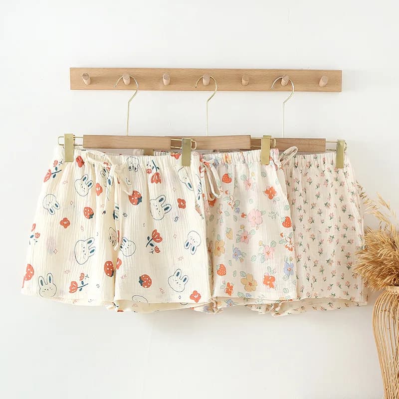 2023 Women's Summer Thin Loose 100 Cotton Sleep Bottoms Elastic Waist Cartoon Pajama Shorts Sweet Comfortable Cute Home Short