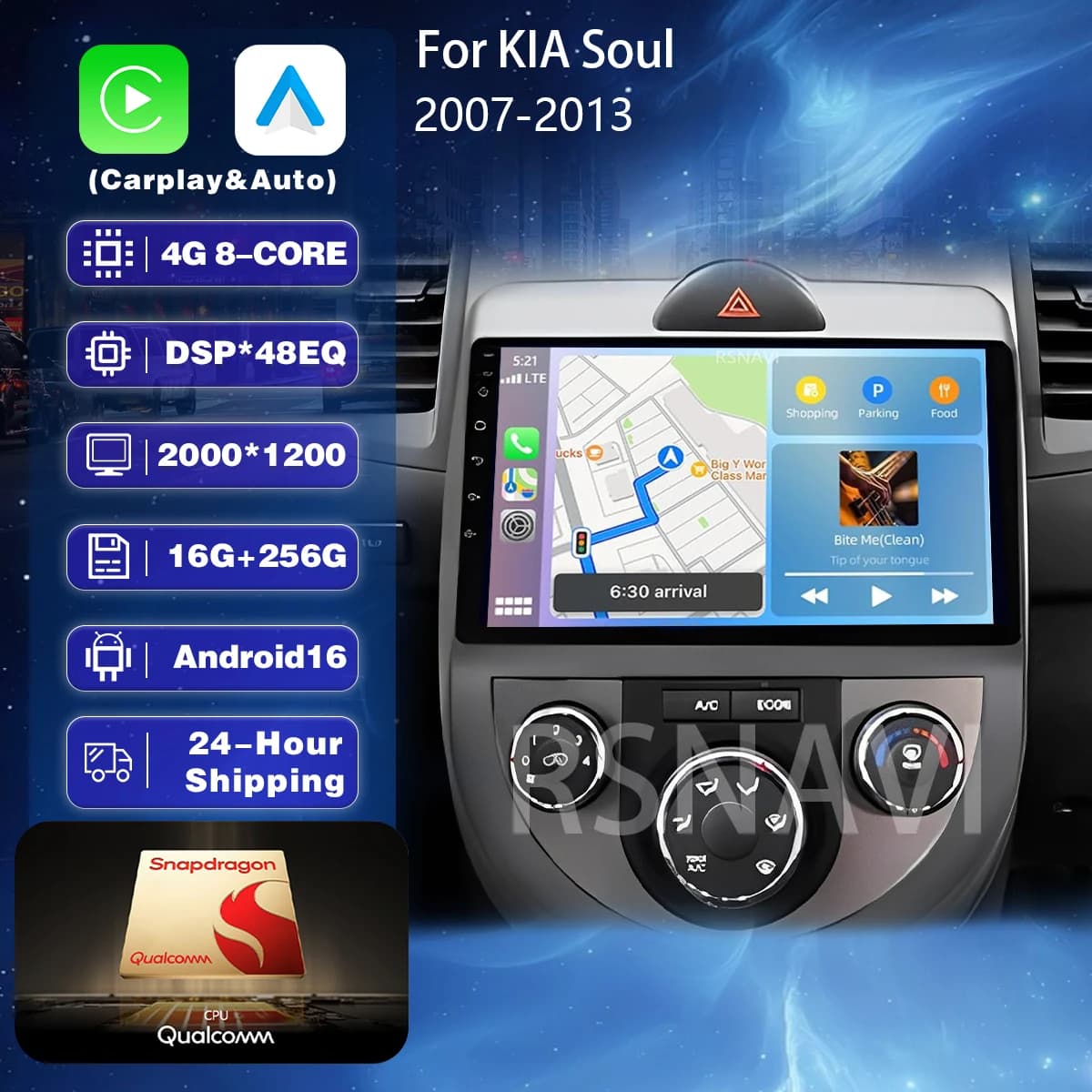 Android 16 Carplay Auto WIFI+4G Car Radio Multimedia Player For Kia Soul AM 2007-2011 Navigation Autoradio Stereo 2din Head Unit