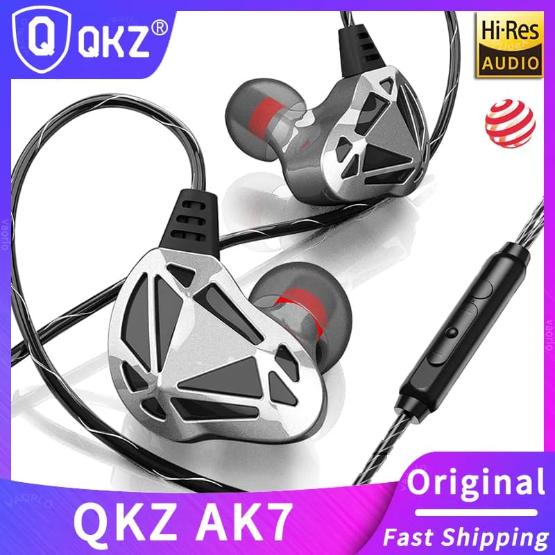 QKZ AK7 Copper Driver Auxiliary wired HiFi Bass Stereo Super Clear Gaming Headphones Music Sport 3.5 mm in-ear AUX with microphone