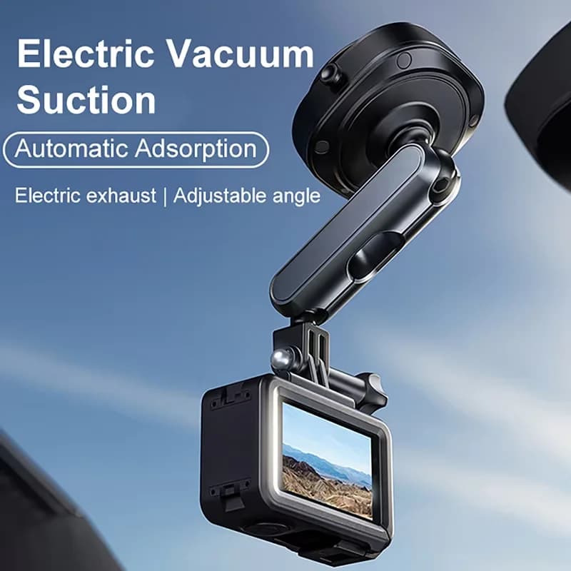 Support for Action Camera da Auto con Ventosa Elettrica | 360 ° Adjustment + Aluminium | Compatible with DJI/AKASO/GoPro/Insta360 series