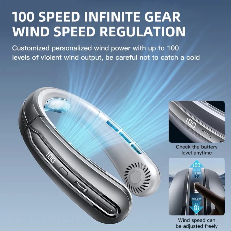Ventilatore da Collo USB 8000mAh Portatile Senza Pale Mini Ricaricabile Silenzioso con Display Digitale LED Raffreddatore d'Aria Elettrico Nuovo