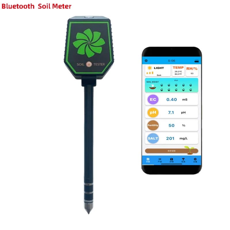 Bluetooth Soil pH Meter 8 in 1 Smart Soil Moisture Detector Fertility Salt Moisture pH EC Light Humidity Temp Soil pH Test Kit