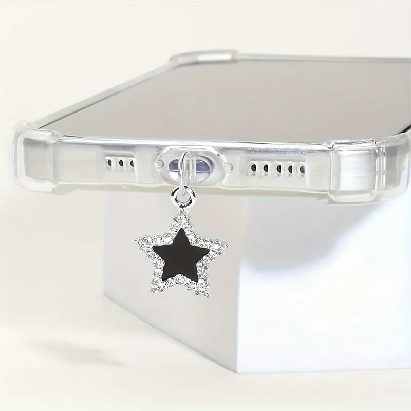 Simpatico ciondolo con tappo antipolvere per telefono a forma di stella con diamante in plastica adatto per accessori universali per telefono IPhone/tipo C