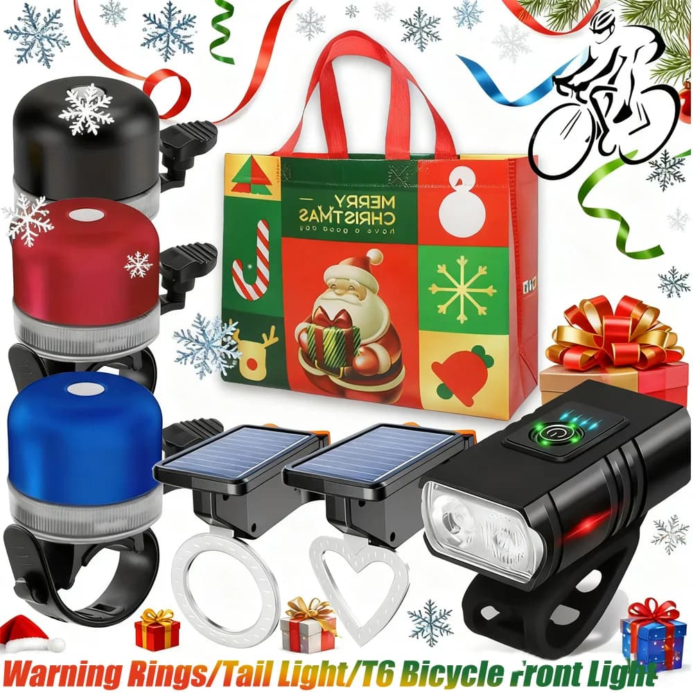 Rechargeable Bike Light Set, Cycling Front Lamp LED Light, Back Light Torch, Safety Warning Lamp and Bell Christmas Sale