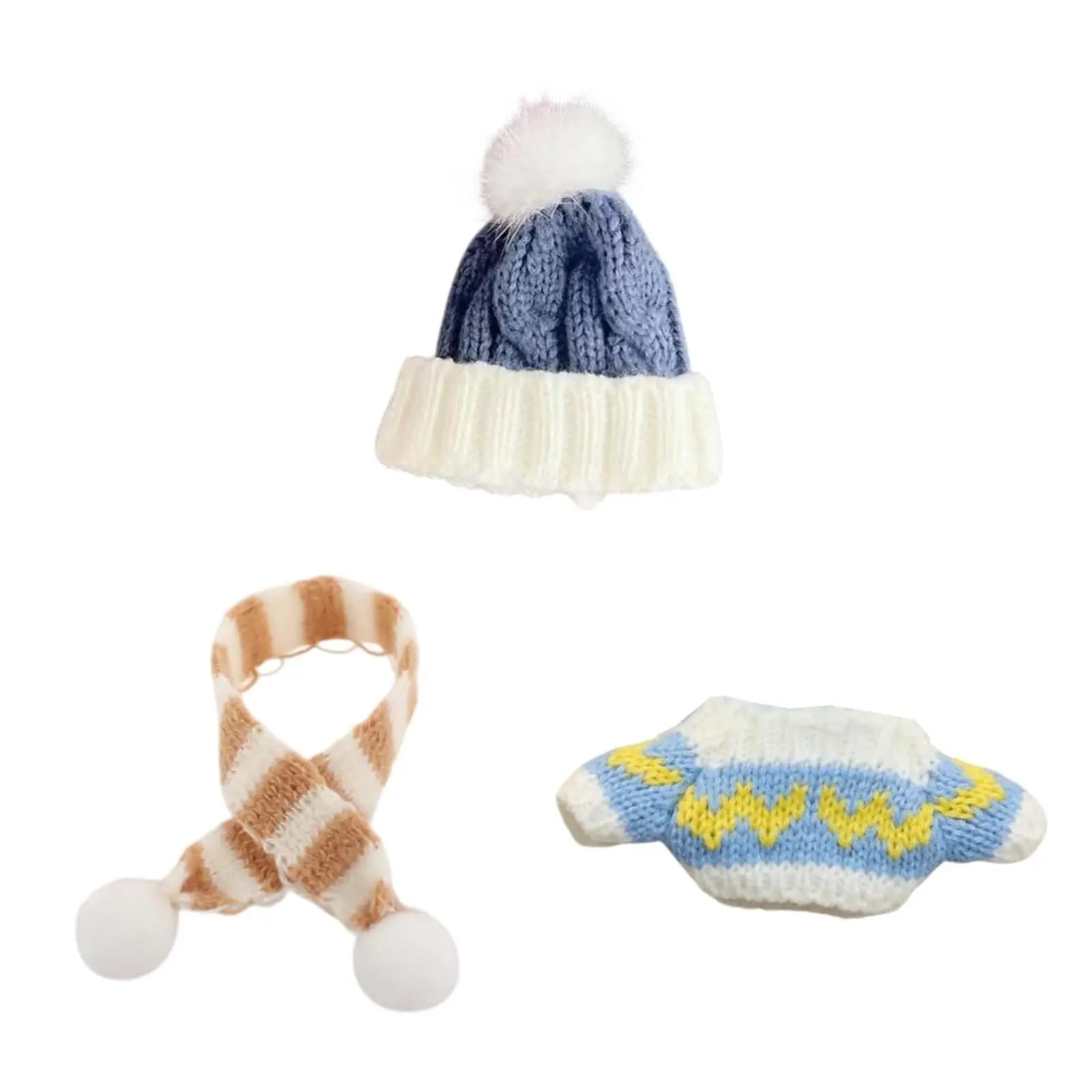 3 Pieces Cute Dolls Sweater and Hat Scarf Handmade Clothing Costume for 17cm Dolls
