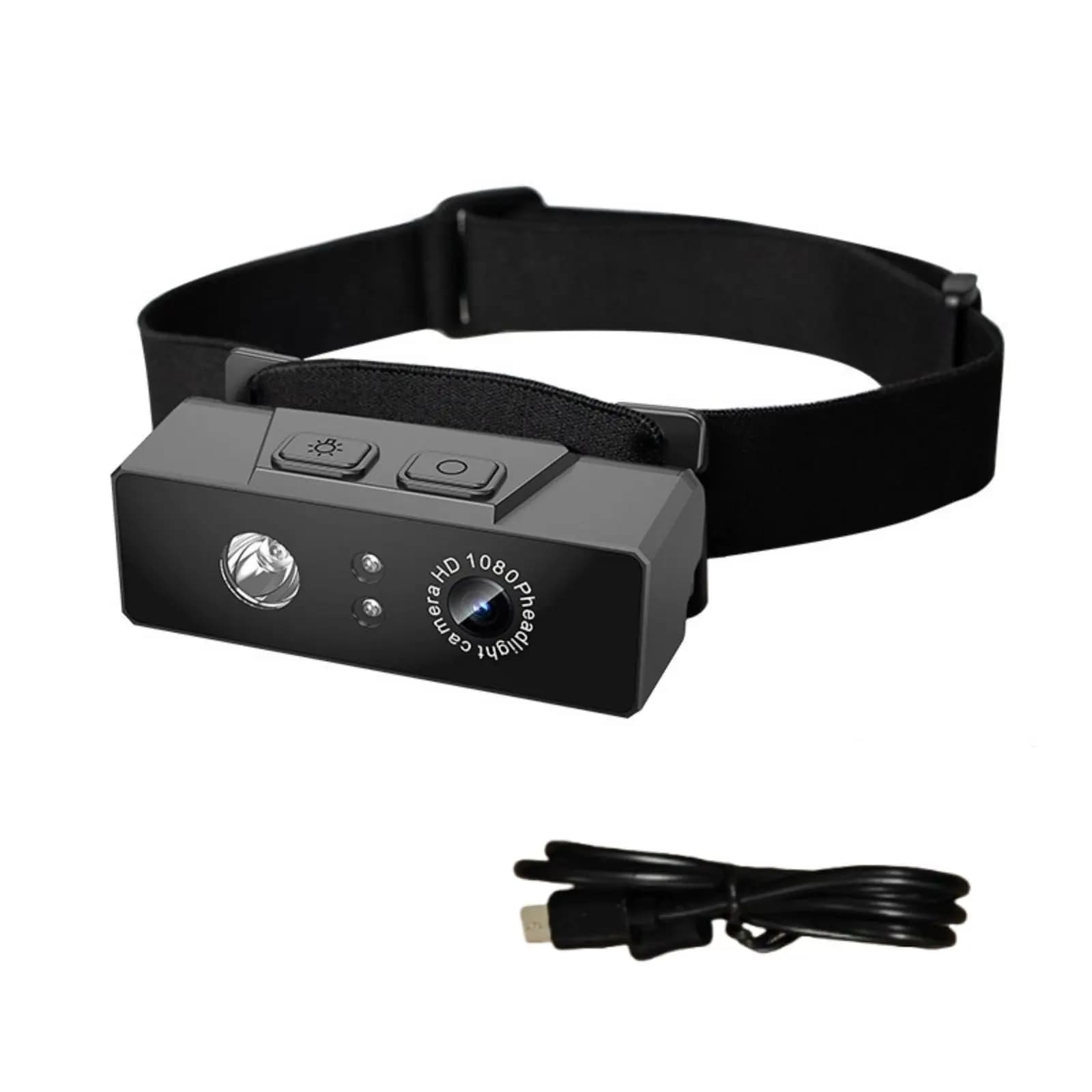 Sports Camera HD 1080P Wearable on the Head with Front Light, Battery Integrated by 1800mAh and Accessories