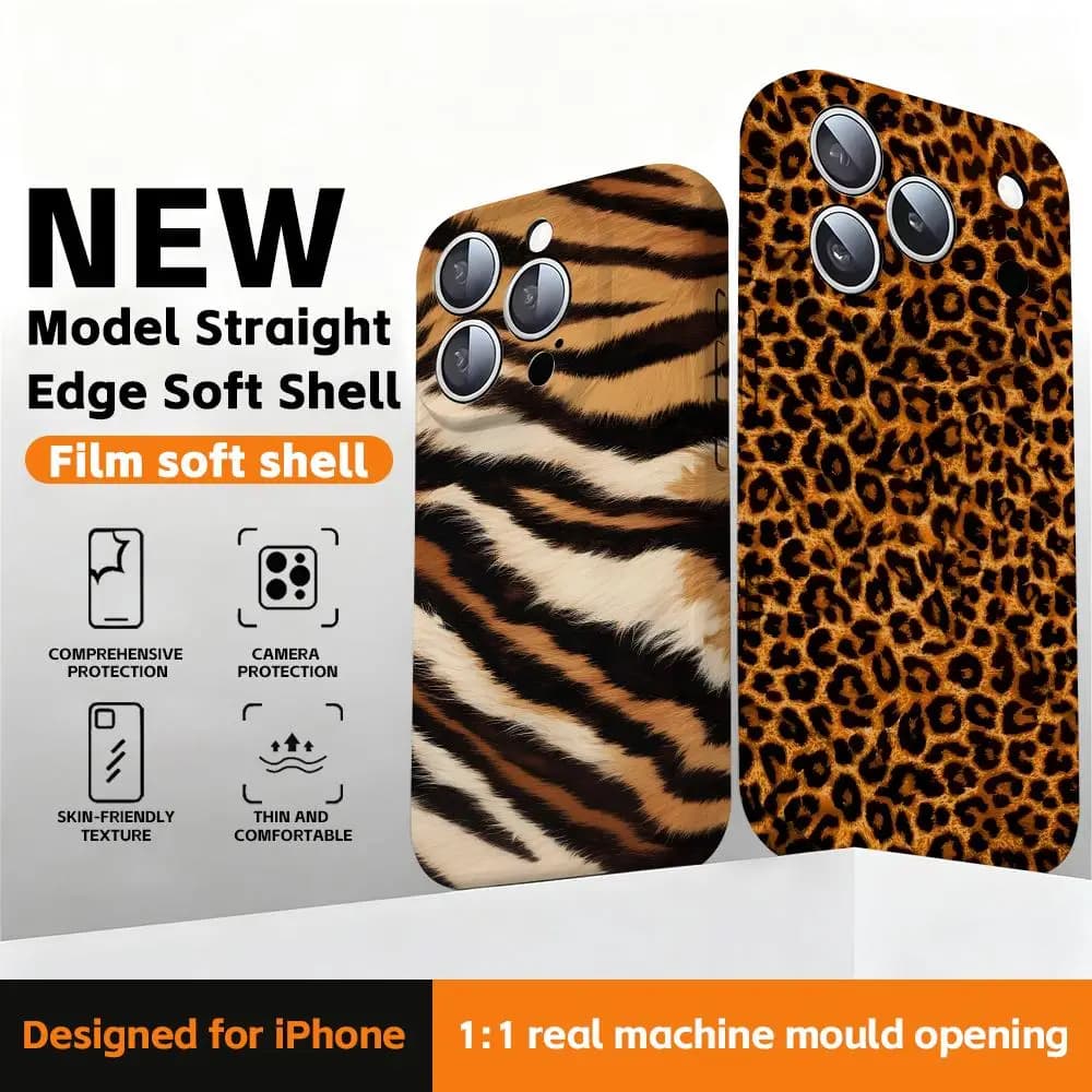Animal fur flat image Phone Case Straight edge film Glossy soft shell For iPhone 17 16e 16 15 14 13 12 Pro Max Plus