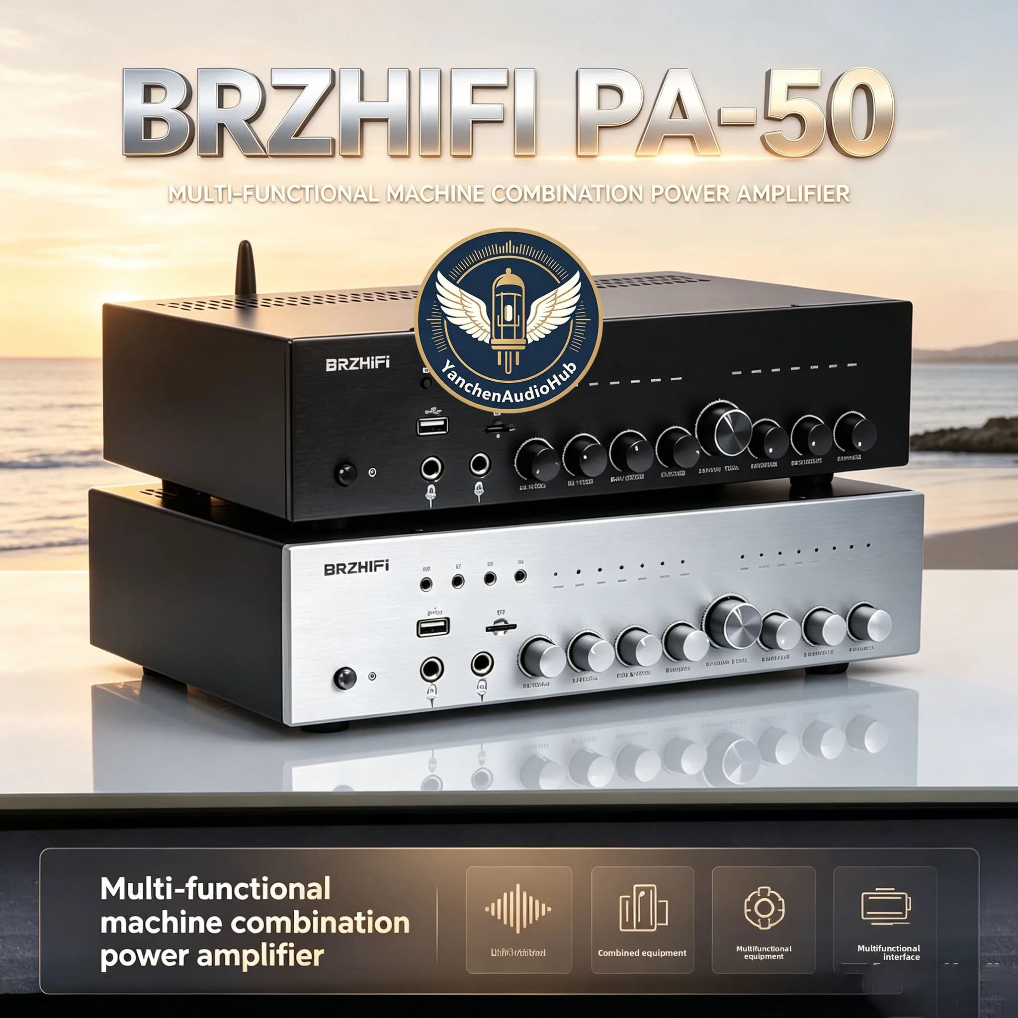 CHN 2027 BRZHIFI PA-50 High Power Bluetooth K Song Fever Thick Film Power Amplifier U Disk Play HIFI Karaoke Machine Home
