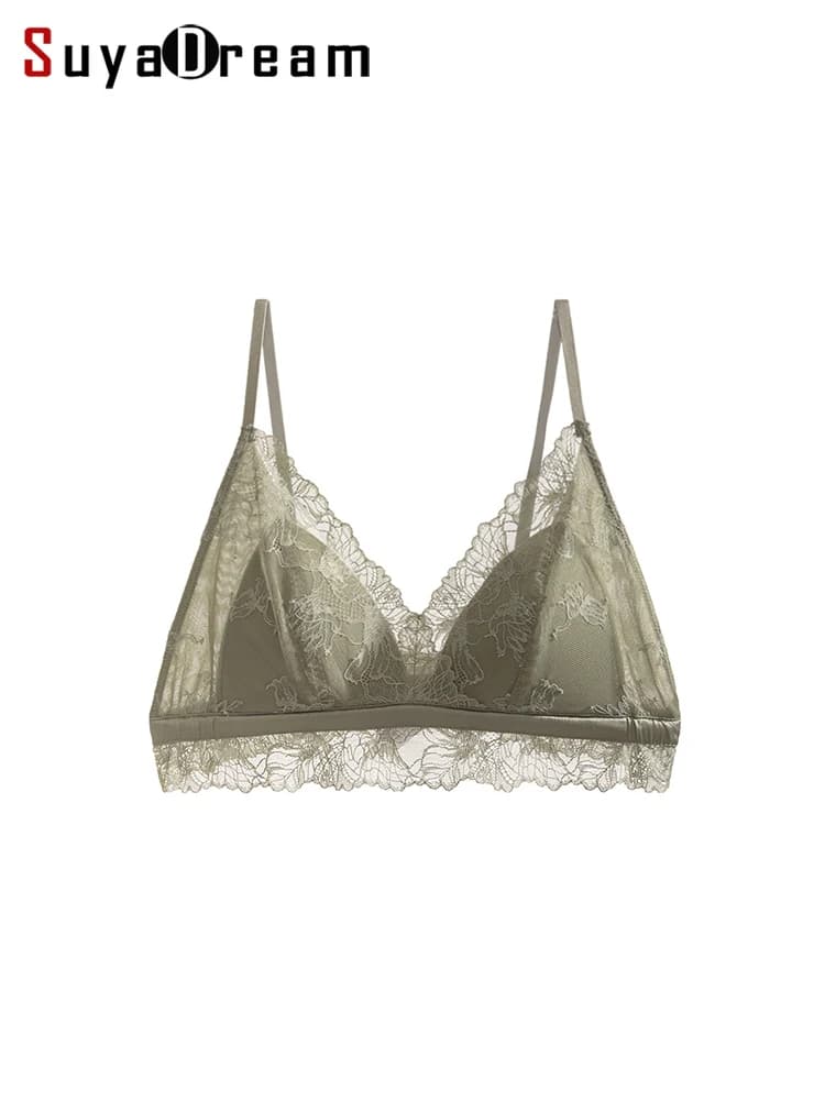 SuyaDream, Reggiseni in pizzo da donna, Fodera in seta al 100%, Senza ferretto, Coppa a triangolo, Reggiseno imbottito sottile, 2025 Nuovi Intimi accoglienti, Rosa, Nudo