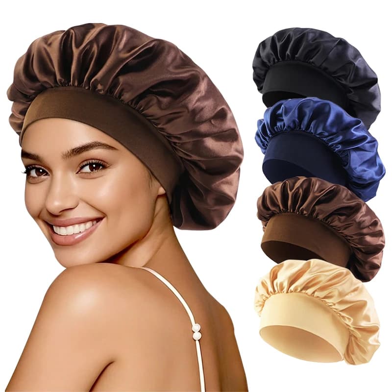 Nuovo cappello da notte in raso tinta unita per donna, traspirante e morbido, turbante per capelli ricci e crespi.
