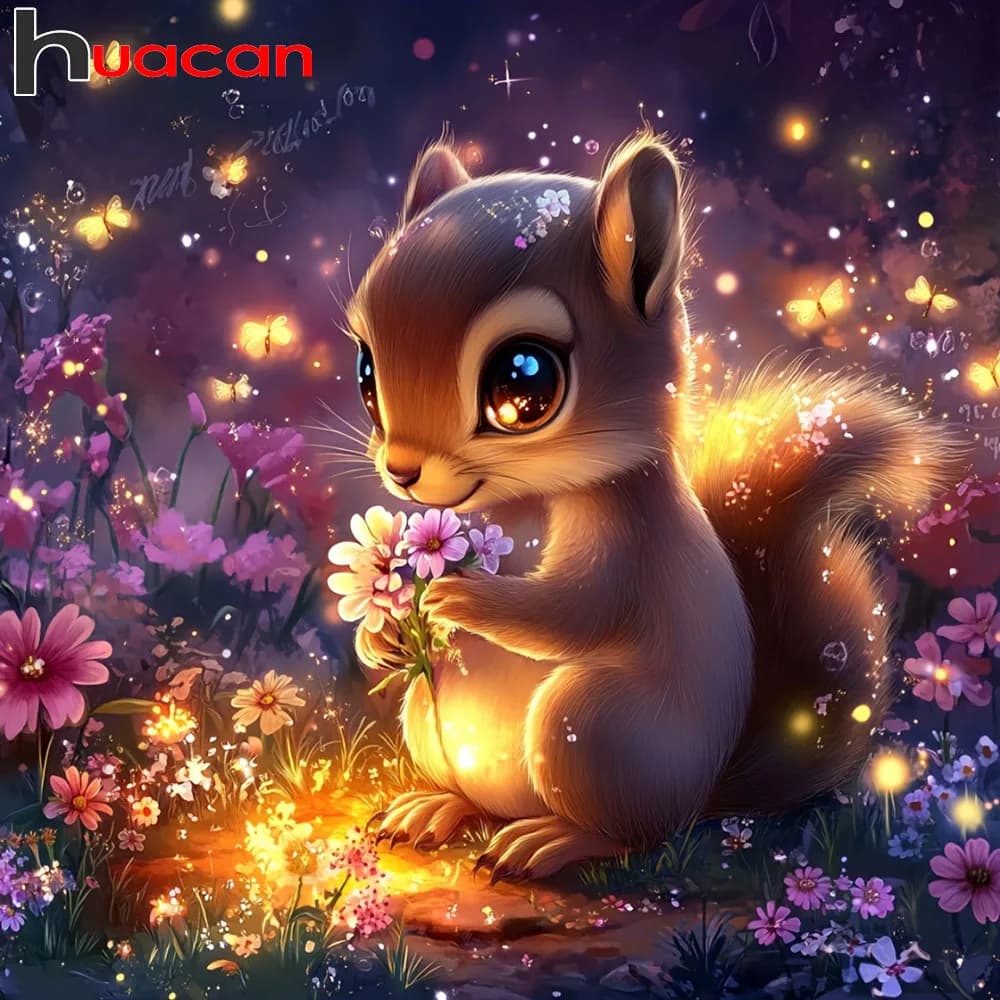 Nuova Collezione Huacan 2026, Kit Pittura Diamante Fai-da-Te con Scoiattolo e Fiori, Set Mosaico Diamante per Decorazione Casa