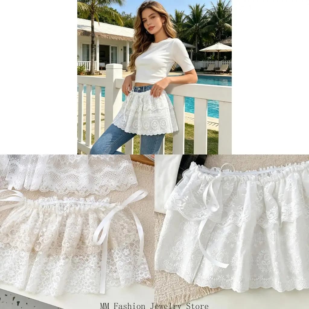 Women Lace Cover Up Skirt Breathable Fabric Hip Scarf Belt Tie Side Sheer Lace Wrap Skirt for Sweaters D0UB