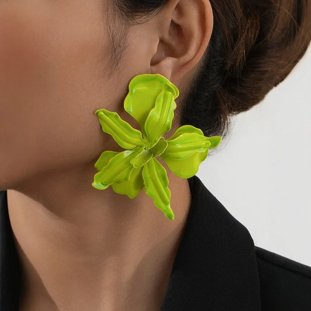 Exaggerate Irregular Flower Enamel Drop Dangle Earrings For Women Girls Elegant Floral Ear Party Accessories Jewelry Gifts