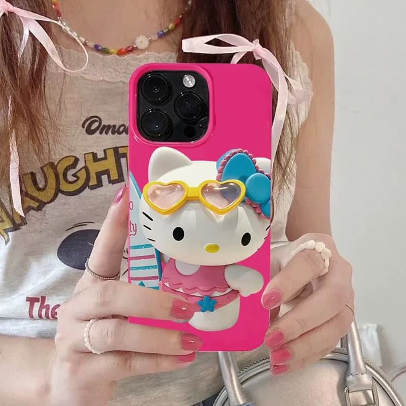 Custodia per iPhone 16 Pro Max Sanrio Hello Kitty a tema costume da bagno, compatibile con iPhone 15, 14, 13, 12, in gel morbido anti-caduta