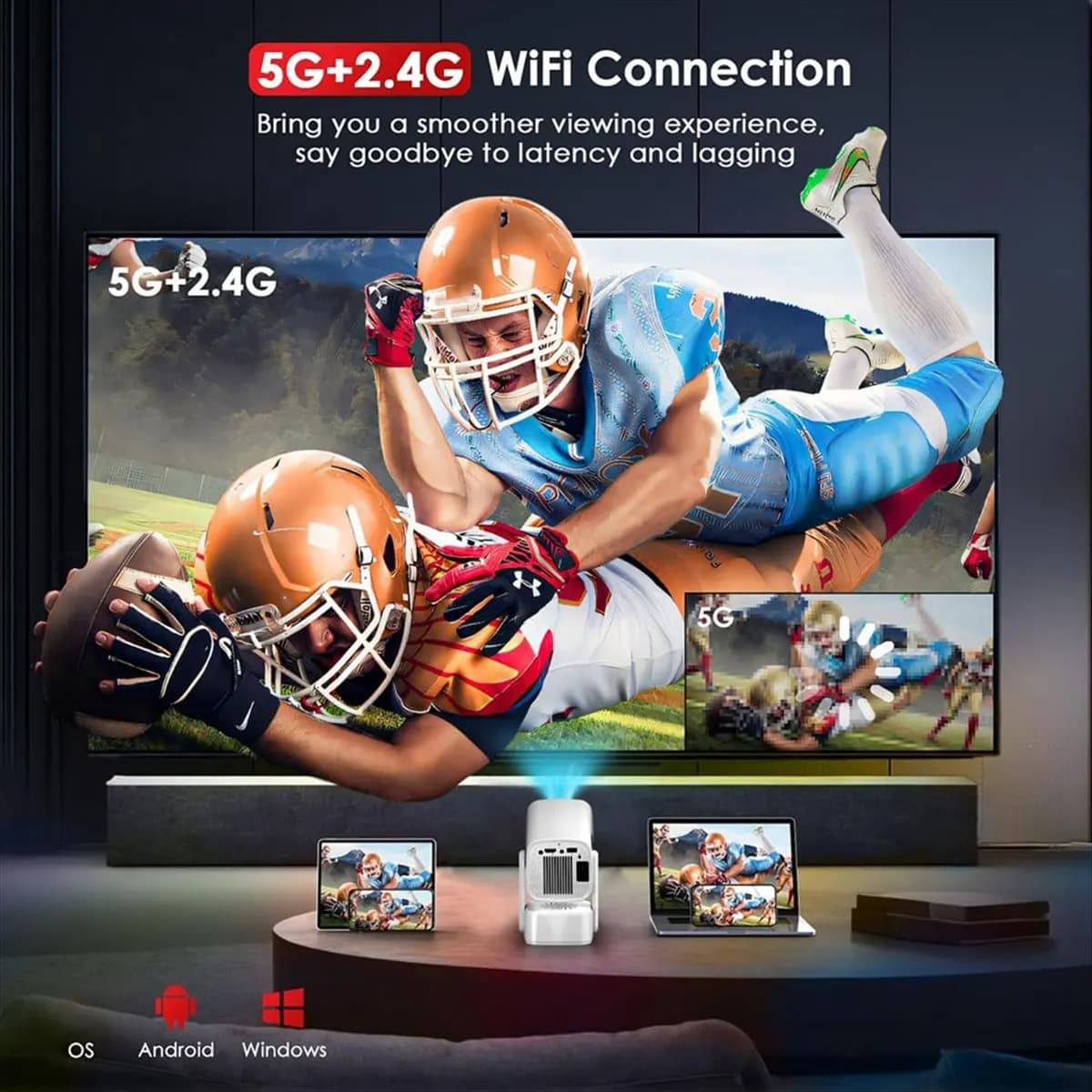 Top Y7S Mini Proiettore Intelligente 4K Dual Wifi6 230 ANSI Allwinner H713 1080P 1980x1080P Home Cinema Proiettore Esterno EU-PLUG