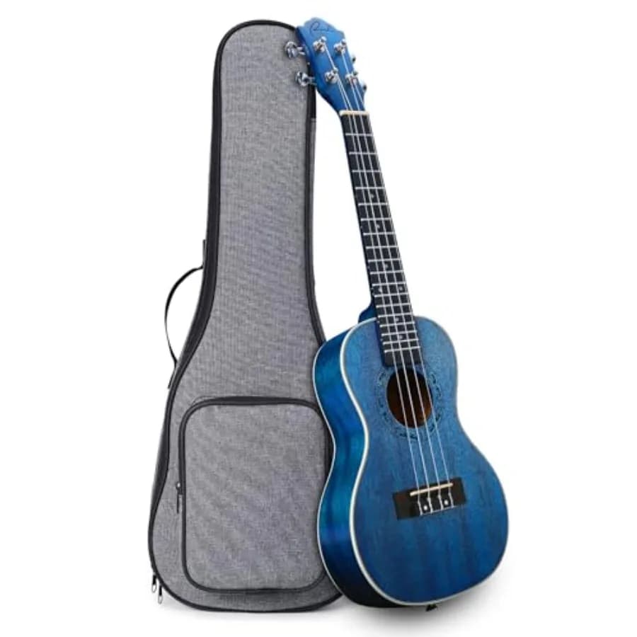 Ukulele da Concerto 23 Pollici, Strumento Professionale in Legno con 12 Lezioni Online e Borsa per il Trasporto - Piccola Chitarra Hawaiana - Blu Stellato