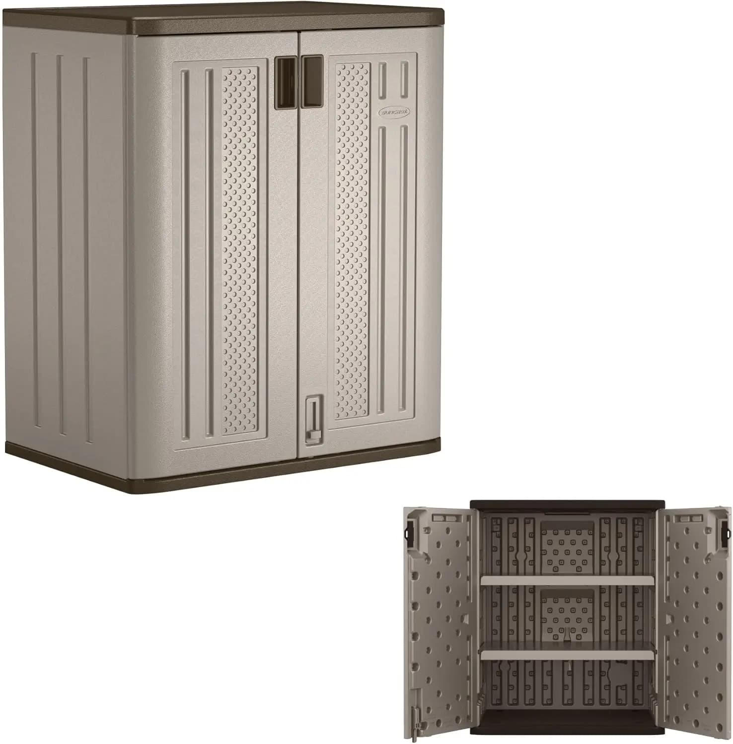 Armadio per Garage - 9 Piedi Cubi Organizzatore a 2 ripiani con serratura per attrezzi e forniture, resina resistente, platino