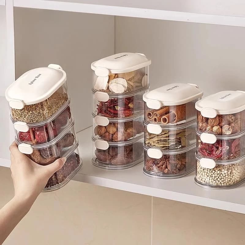 Contenitore per Spezie da Cucina, Scatola Porta Condimenti per Uso Domestico, Porta Utensili da Cucina con Scomparti, in Plastica
