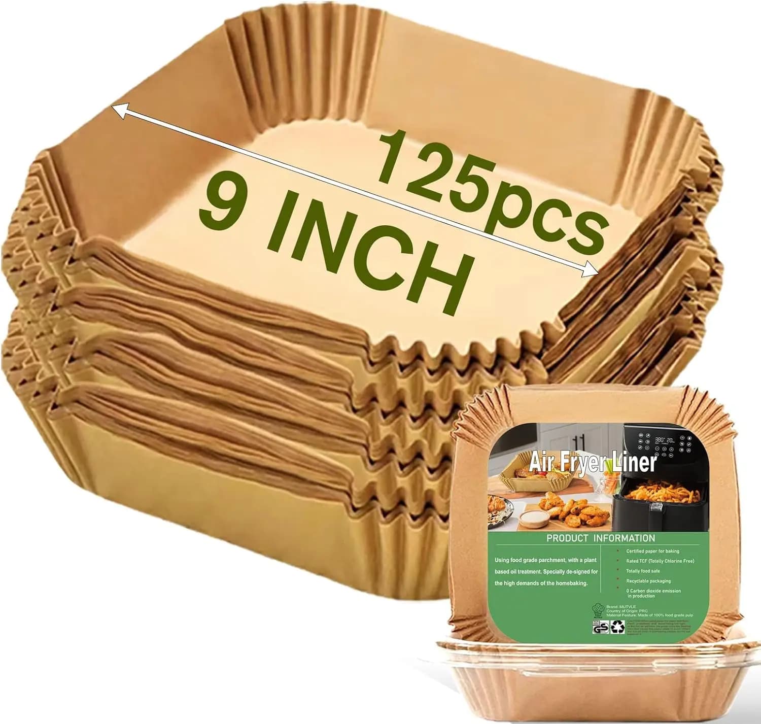 125 Fogli di Carta Quadrata per Friggitrice ad Aria da 9 Pollici, Rivestimenti in Carta Forno Monouso per 5-8QT, Resistenti all'Olio e all'Acqua per Cottura e Arrosto