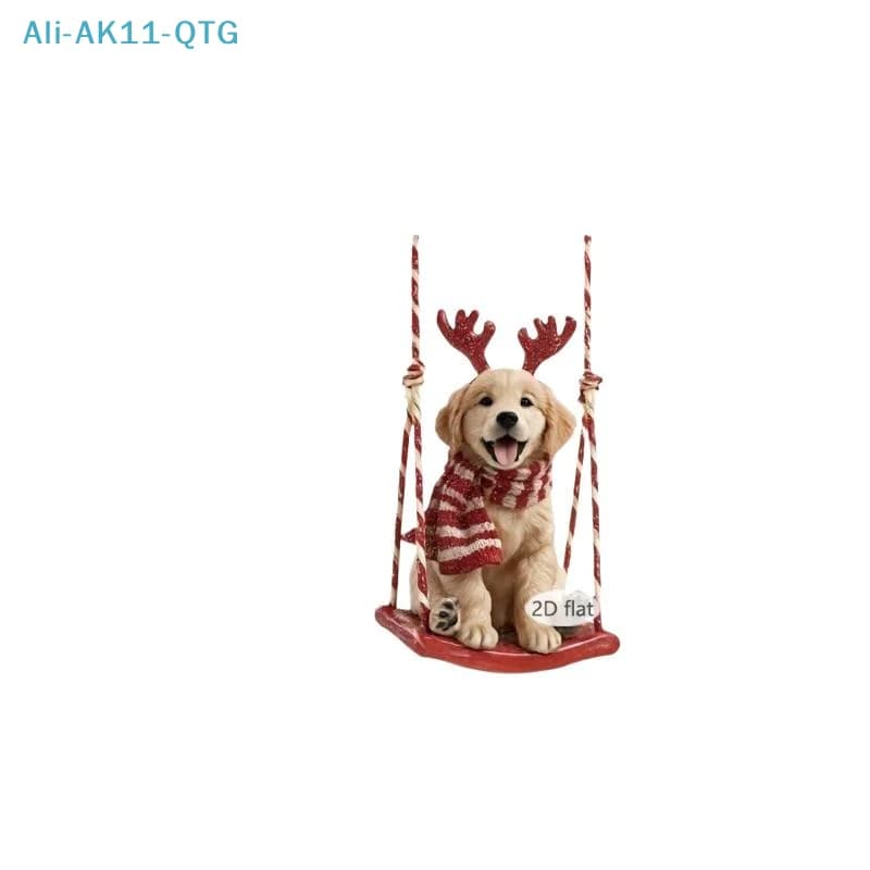 New 2D Acrylic Golden Retriever Christmas Hanging Ornament Reindeer Antler Scarf Design For Christmas Tree Home Holiday Decor