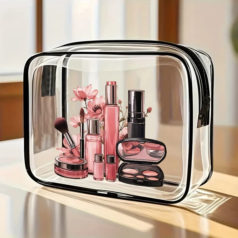 Borsa per il Trucco Trasparente in PVC, Impermeabile, con Cerniera, Organizer Cosmetico da Viaggio con Manico per Donne