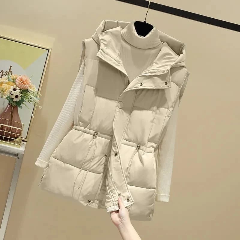 Autunno/Inverno 2025 senza maniche casual con cappuccio da donna in piumino di cotone gilet cappotto corto allentato versione coreana giacca canotta femminile