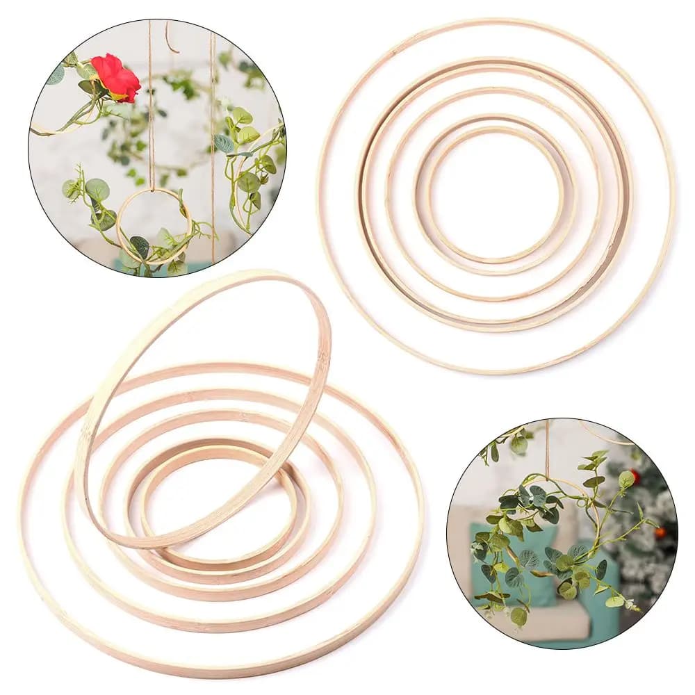 10Pcs Crafts DIY Wooden Floral Hoop Dream Catcher Bamboo Hoop Bamboo Ring