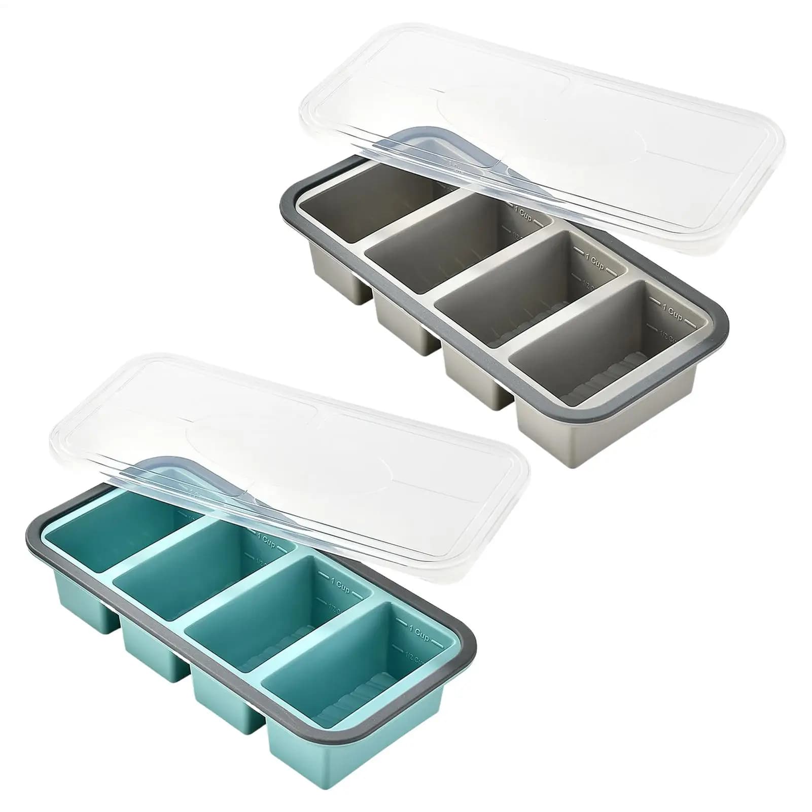 Stampi in silicone per congelatore con coperchi, contenitori per alimenti, facili da sformare, per zuppe, salse, brodo, riso, burro, cubetti di ghiaccio, preparazione pasti