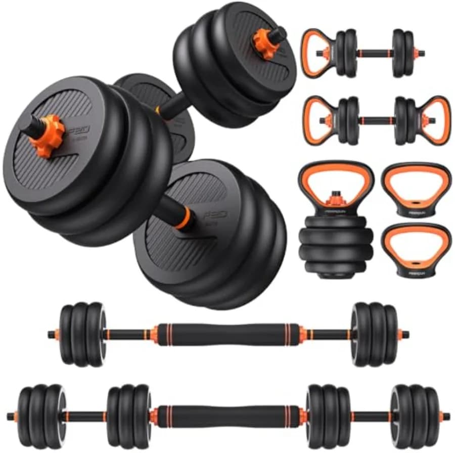 Adjustable weights, free weights set of 20 pounds (10 pounds per pair) with connector, 5 in 1 handlebar set usable as barbell, kettlebell, for push-ups