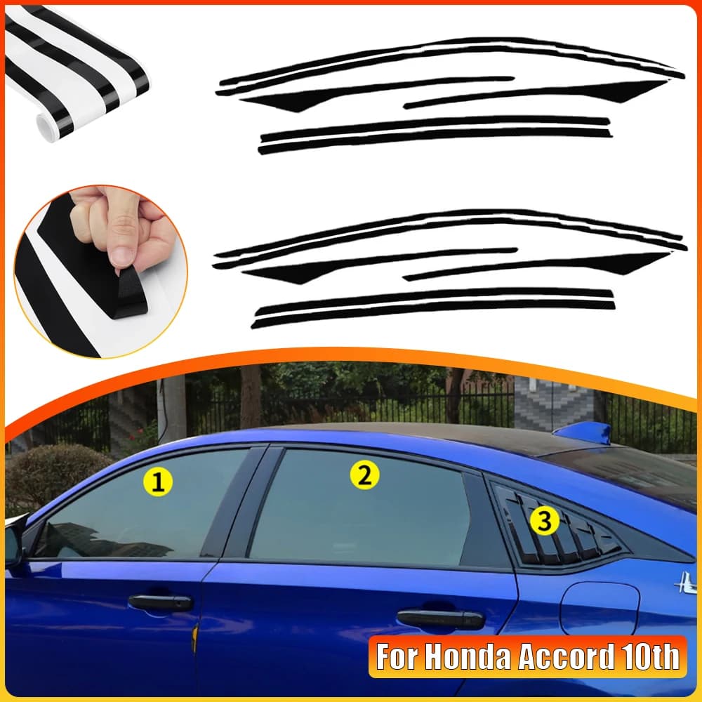 2 pezzi adesivo per finestra di protezione automatica per Honda Accord 10th 4 porte 2018 adesivi per finestre decalcomanie laterali esterne styling nero lucido