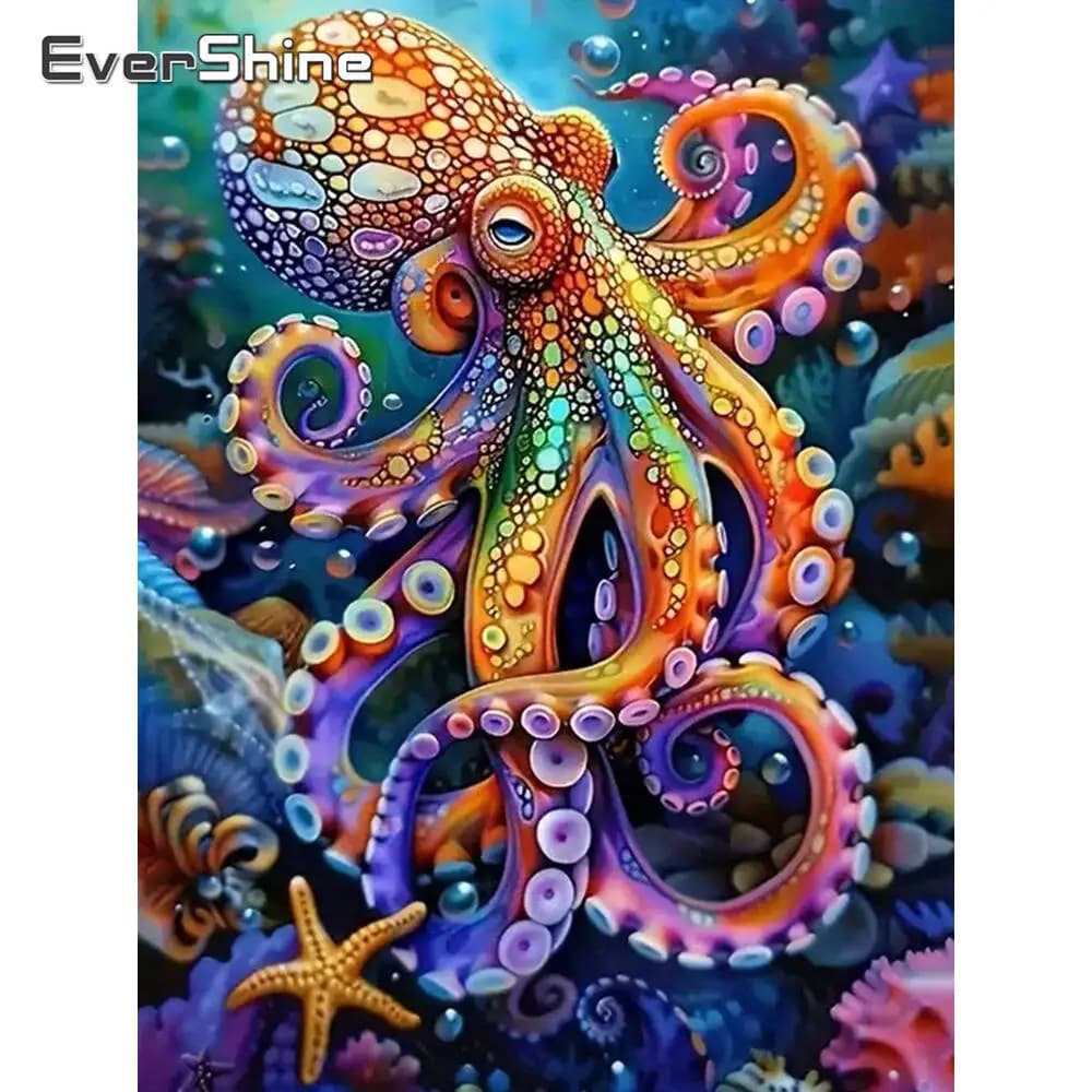 Evershine Octopus Diamond Mosaic Animal Full Square Round Diamond Painting Seaside Landscape DIY New Arrival Handmade Hobby