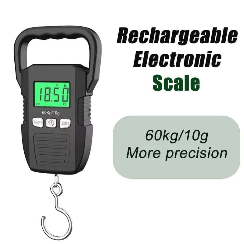 Bilancia portatile ricaricabile per bagagli a mano Bilancia sospesa 60kg 10g Bilancia elettronica digitale per valigia Strumenti di pesatura