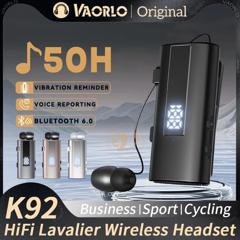Bluetooth 6.0 CLIP-ON Business Wireless Headset Vibration reminder calls, Rapporization voice number, Photo service with one click, Headset 50 hours