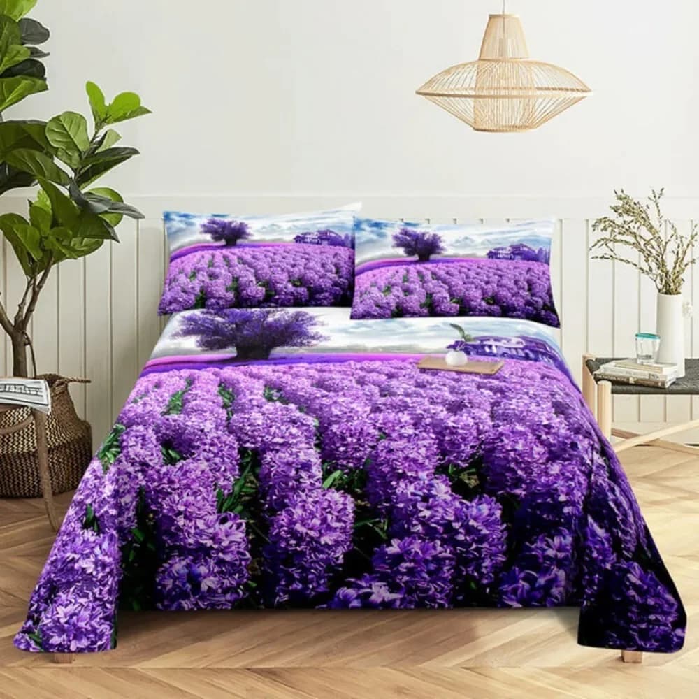 Set biancheria da letto viola Lenzuolo Biancheria da letto Federa Queen King Size Lanvender Butteryfly per camera da letto Morbido Doppio Singolo Doppio