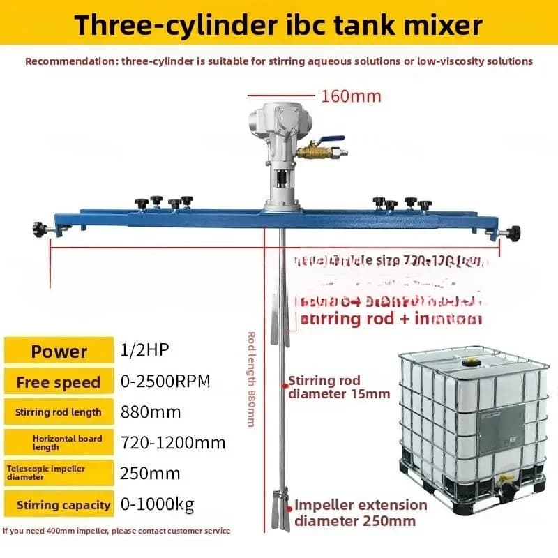 IBC Ton Barrel Special Stainless Steel Horizontal Plate Bracket Pneumatic Mixer Industrial Paint Coating Mixer Disperser