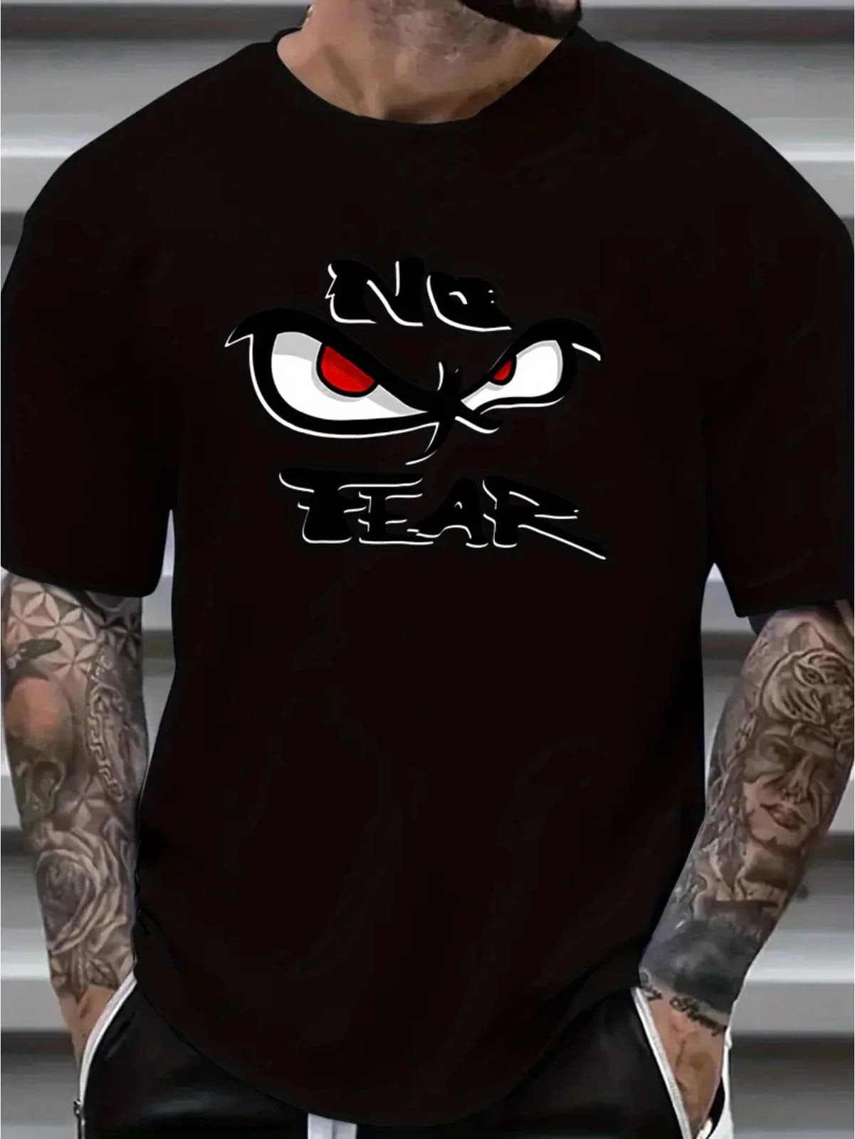 T-Shirt da Uomo con Stampa Grafica 'NO FEAR', 100% Cotone, Stile Casual Streetwear, Manica Corta