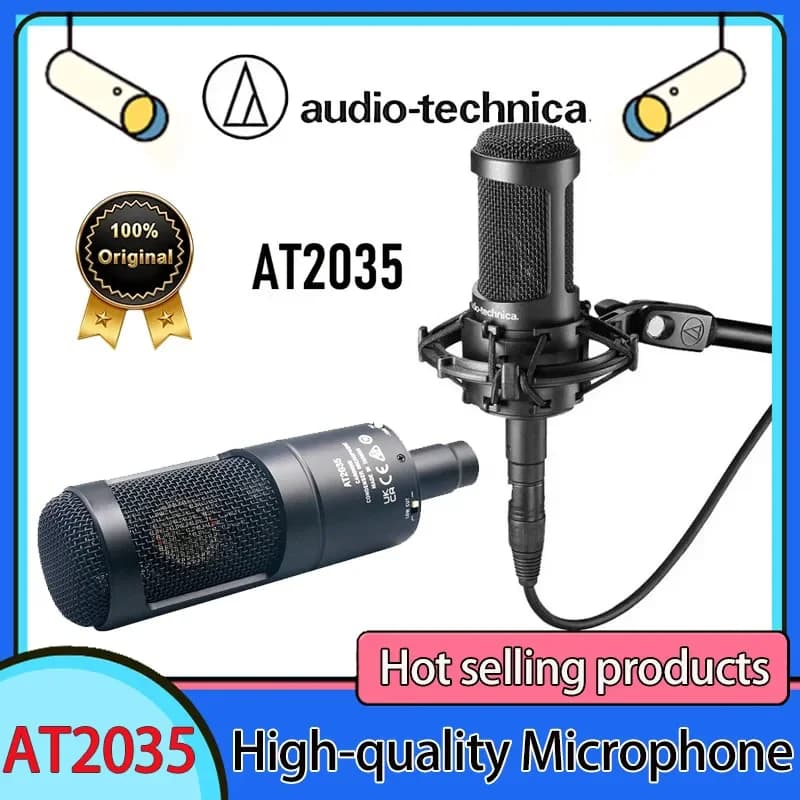 Microfono a Condensatore Audio Technica AT2035, Microfono Professionale Cablato per Gaming, Video, Studio, Registrazione, Laptop, Live e Karaoke
