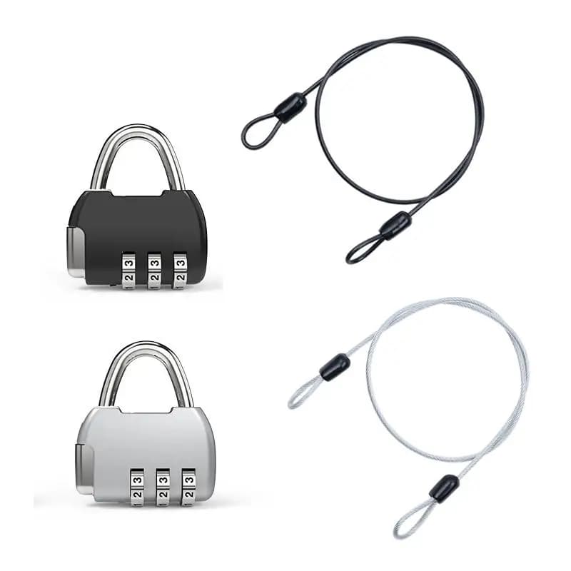⑥ Security Steel Cable With 3 Digit Combination Lock Travel Padlock 1M Coated Safety Wire Rope Double Loop For Luggage Suitcase