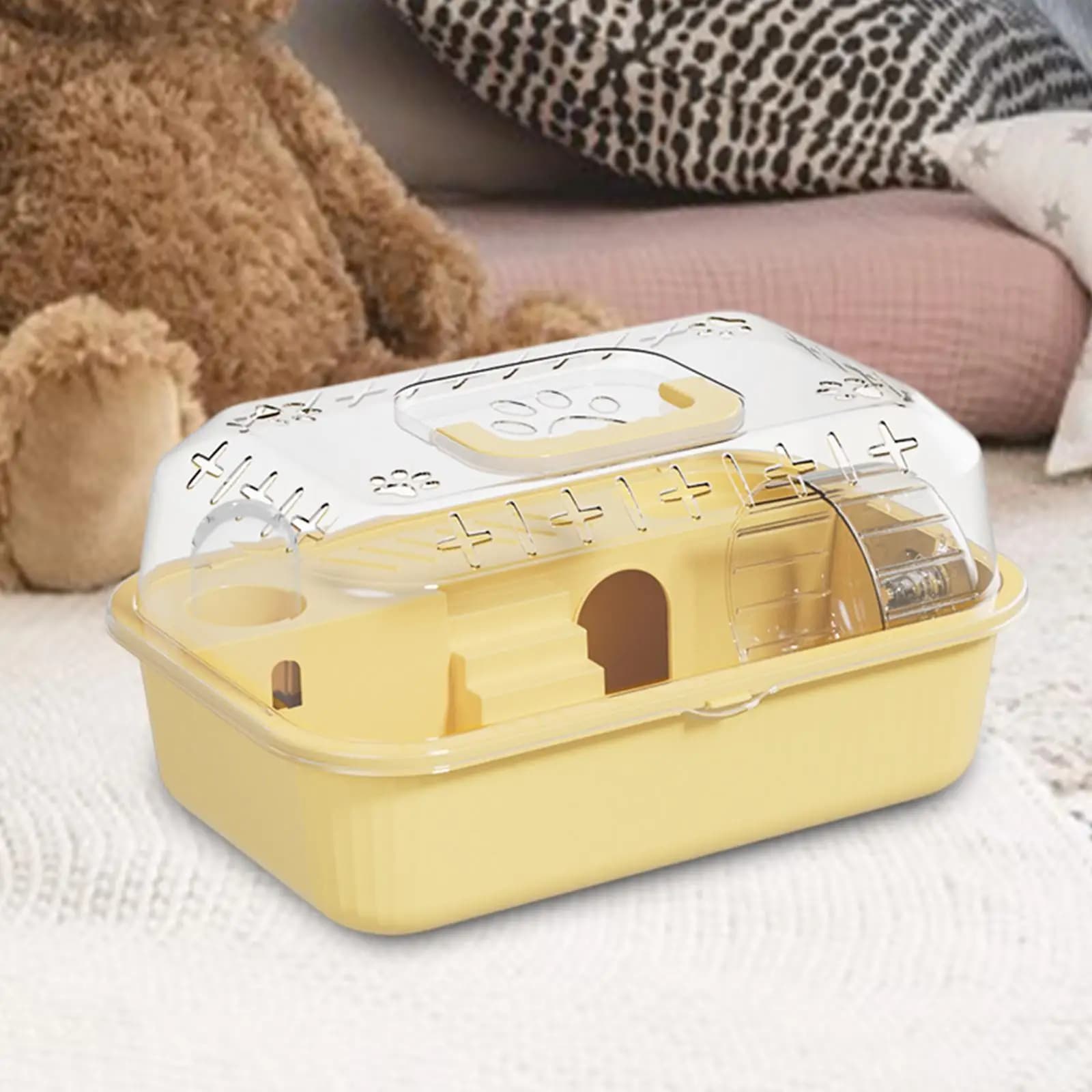 Hamster Cage with Running Wheel Ventilation with Handle Design Hamster Home Habitat Pet Carrier Pethouse for Rat Mice Hedgehog