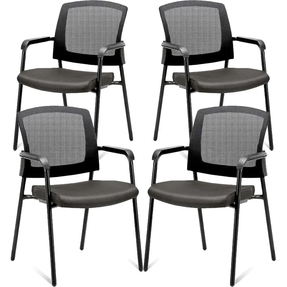 Sedia impilabile ergonomica con schienale in rete e sedile imbottito per ufficio o sale d'attesa, nera (confezione da 4)