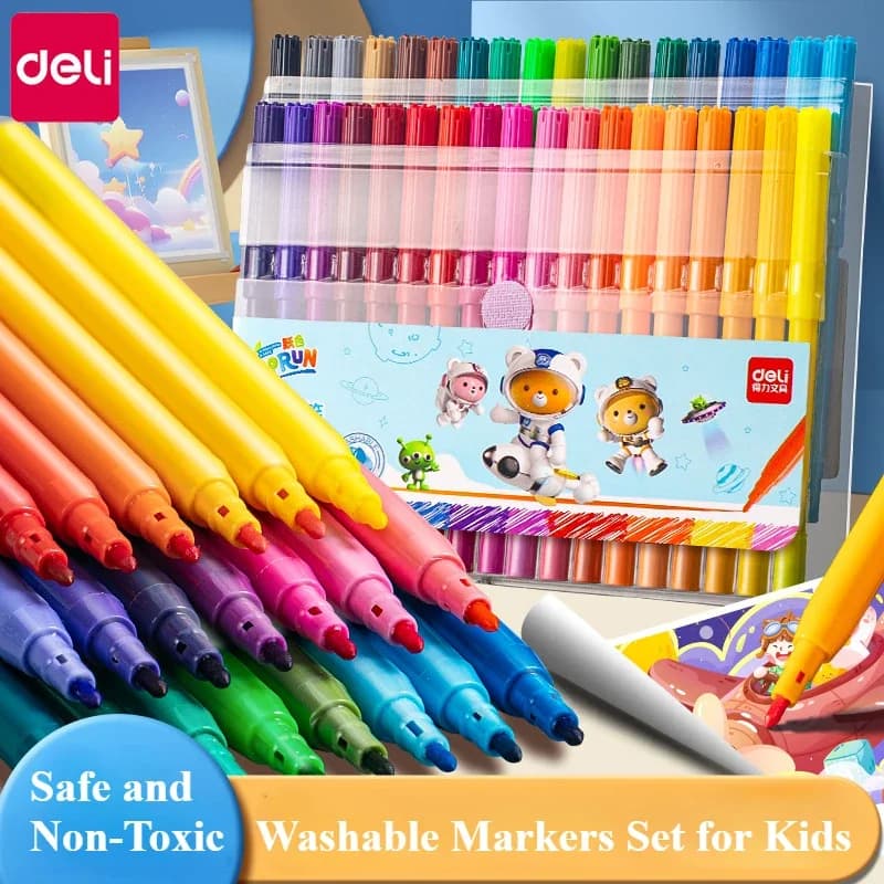 Set di pennarelli lavabili per bambini, penna da disegno con colori artistici 12/24/36/48 per regalo per bambini, colori vivaci e vivaci sicuri e non tossici