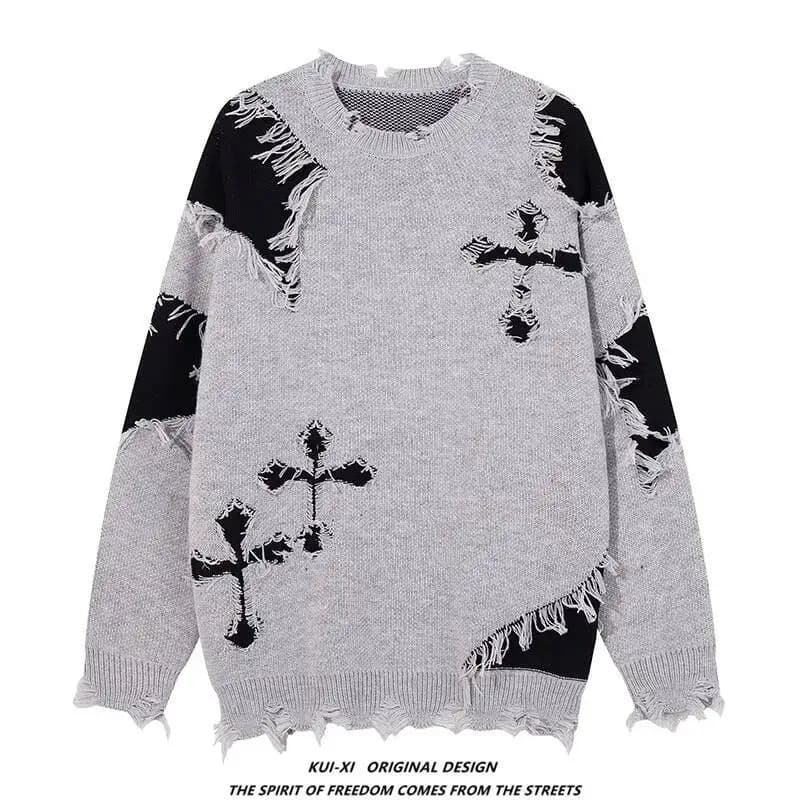 Maglione lavorato a maglia unisex punk gotico Maglione unico versatile girocollo allentato lavorato a maglia Maglione da strada invecchiato per coppie