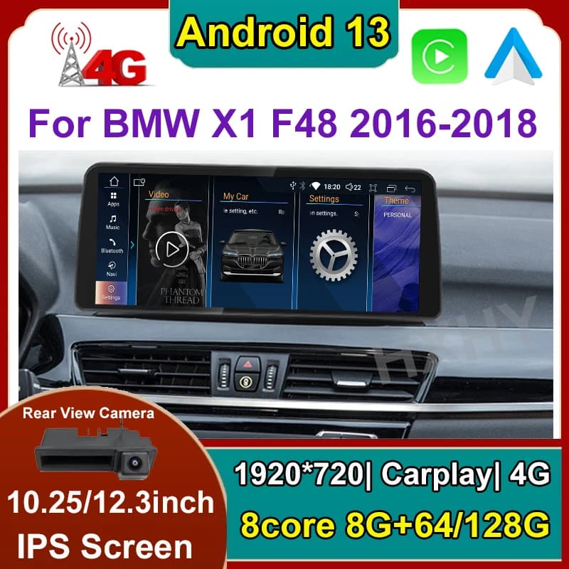 Lettore DVD per auto Android 13 da 12,3 pollici per BMW X1 X2 F48 F49 2016-2018 EVO NBT Sistema Multimediale Radio GPS Navi Audio Carplay