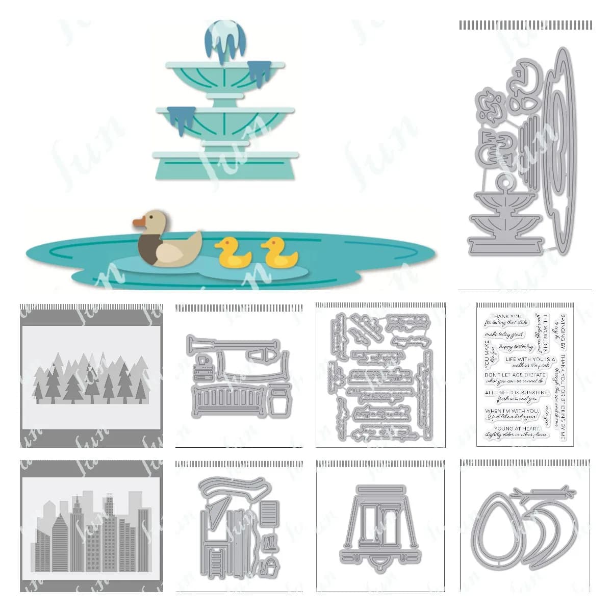 Walk in the Park Sentiment Word Cutting Dies Clear Stamps Playground Die Layered City Skyline Stencil Set DIY Scrapbooking Decor