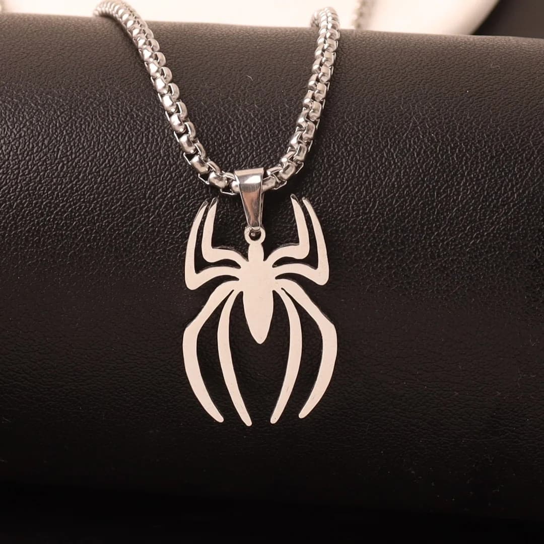 Punk Spider Pendant Necklace for Women Men Stainless Steel Double Layer Hip Hop Clavicle Neck Chain Animal Jewelry