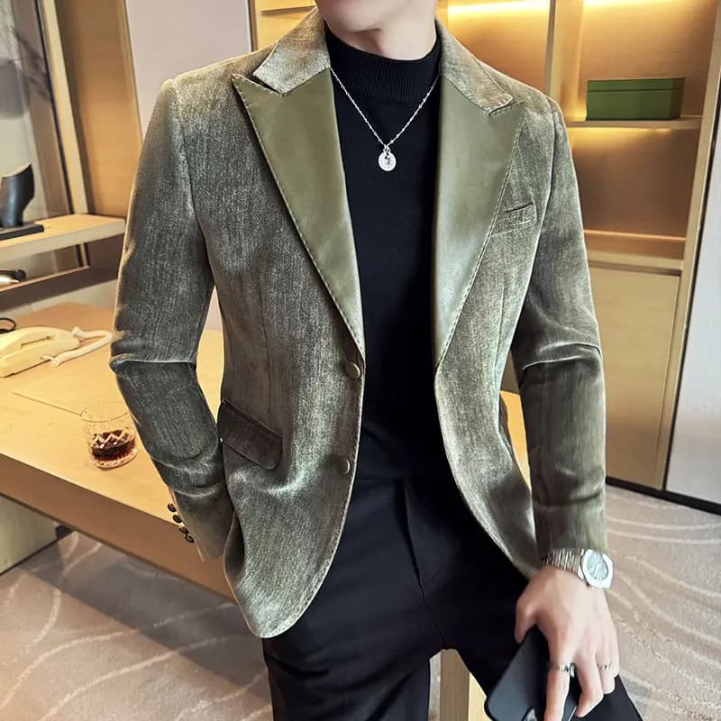 Giacca da abito alla moda con collo in pelle con giunture Giacca da uomo d'affari di lusso Slim Fit Blazer formali sociali Cappotti Smoking da sposo per matrimonio 5XL-M