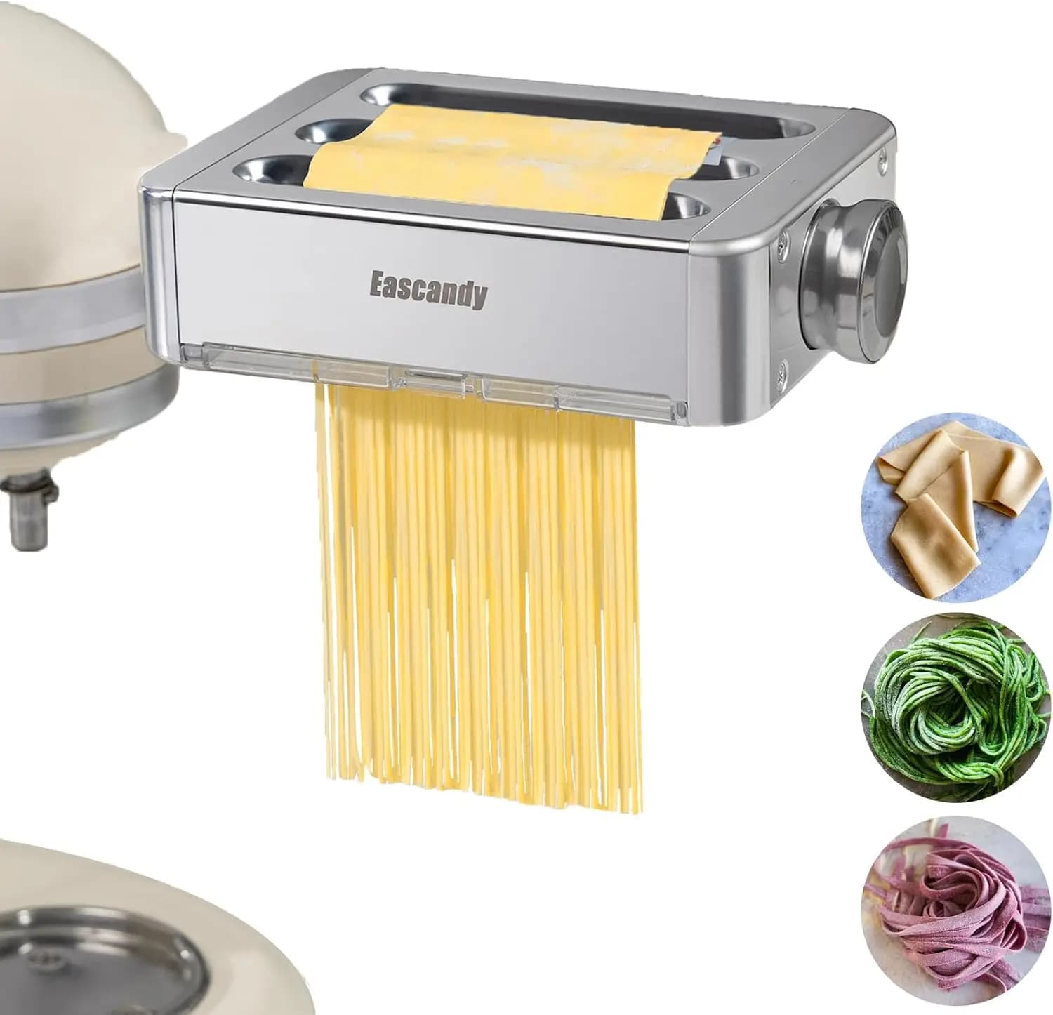 Accessorio per Pasta Interamente in Metallo, Rullo per Pasta 3-in-1 per Impastatrici, Ingranaggi Regolabili per Fettuccine e Linguine
